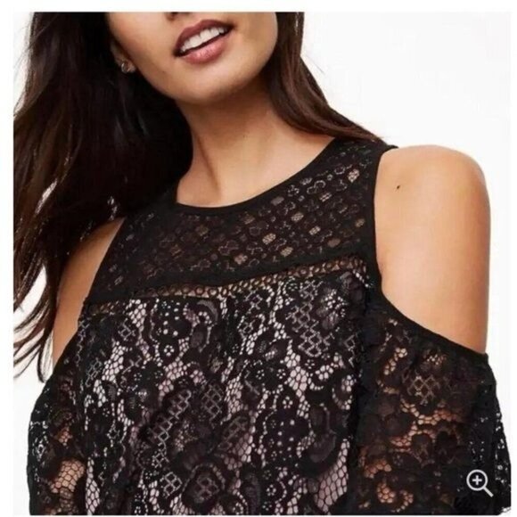 Loft Boudoir Lace Cold Shoulder Black Nude Dress size 4 NEW NWT - Picture 4 of 16